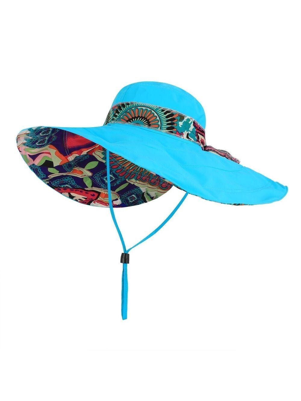 Women's Foldable Floppy Sun Hats Reversible Vacation Beach Cap | Blue | Size OS - Picture 4 of 12